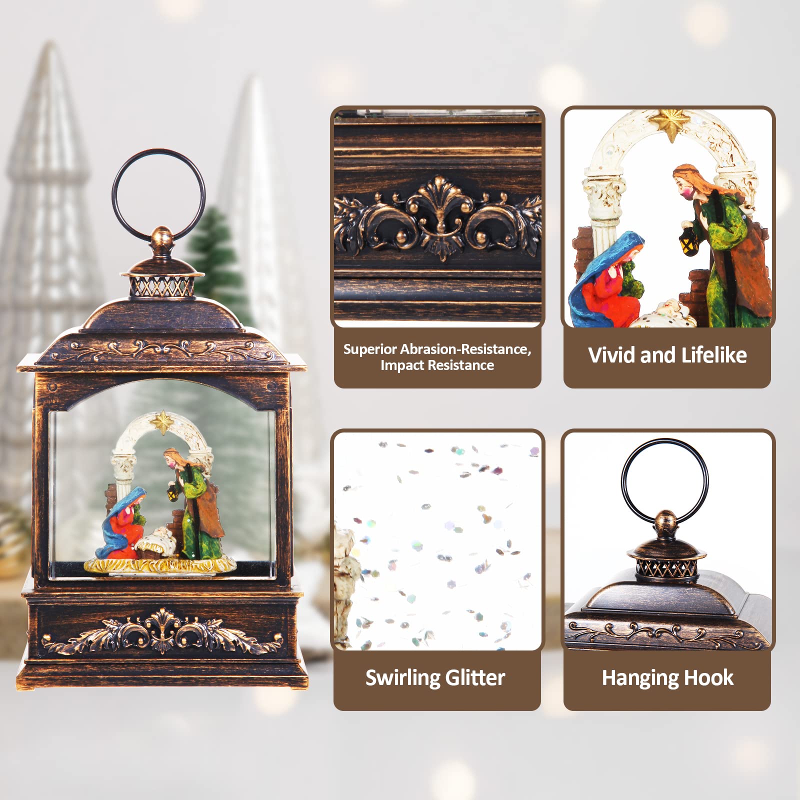 Boule à Neige Musicale Noël ILitLuk - Lanterne LED Tournante - 20cm - Minuterie 6h - USB/piles