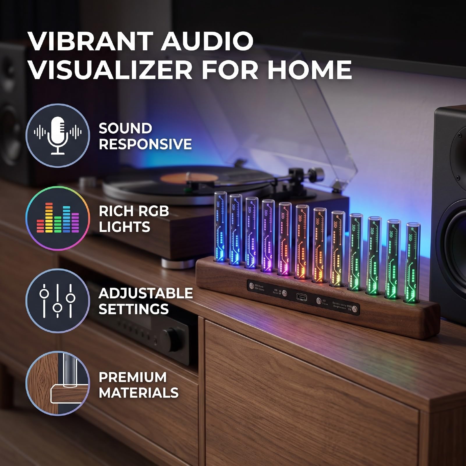 Wyświetlacz LED Widma Muzycznego, Gadżet Domowego Wizualizatora Audio | 240 koralików RGB, wbudowany mikrofon, analizator dźwięku do dekoracji wnętrz, imprez i wydarzeń muzycznych