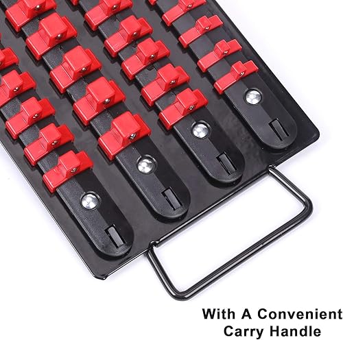 Miniatura 5 de Mayouko Bandeja organizadora portátil de 80 piezas, juego de 2 piezas, azul y rojo, organizador de herramientas de 1/4 pulgadas, 3/8 pulgadas, 1/2