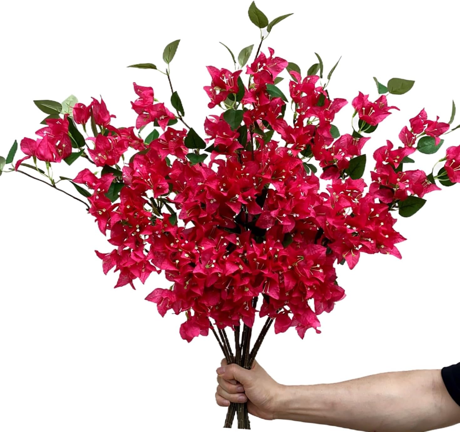 Pack of 12 - Silk Bougainvillea Branches Artificial Flowers Stem Faux Bougainvillea Floral Hanging Vines for Home Wedding Centerpieces Table Vase Storefront Event Decor (Deep Pink - Pack of 12)
