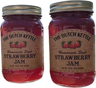 The Dutch Kettle Amish Homemade Jam & Jelly – Two Pack (18 oz Jars) – Non-GMO, Preservative-Free, Traditional Recipe – Multiple Flavors Available (Strawberry Jam)