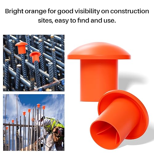Miniatura 6 de Sukh Tapas de barras de refuerzo, 60 unidades, tapas de plástico para extremos de barras de refuerzo de hongos naranjas, tapas de seguridad para
