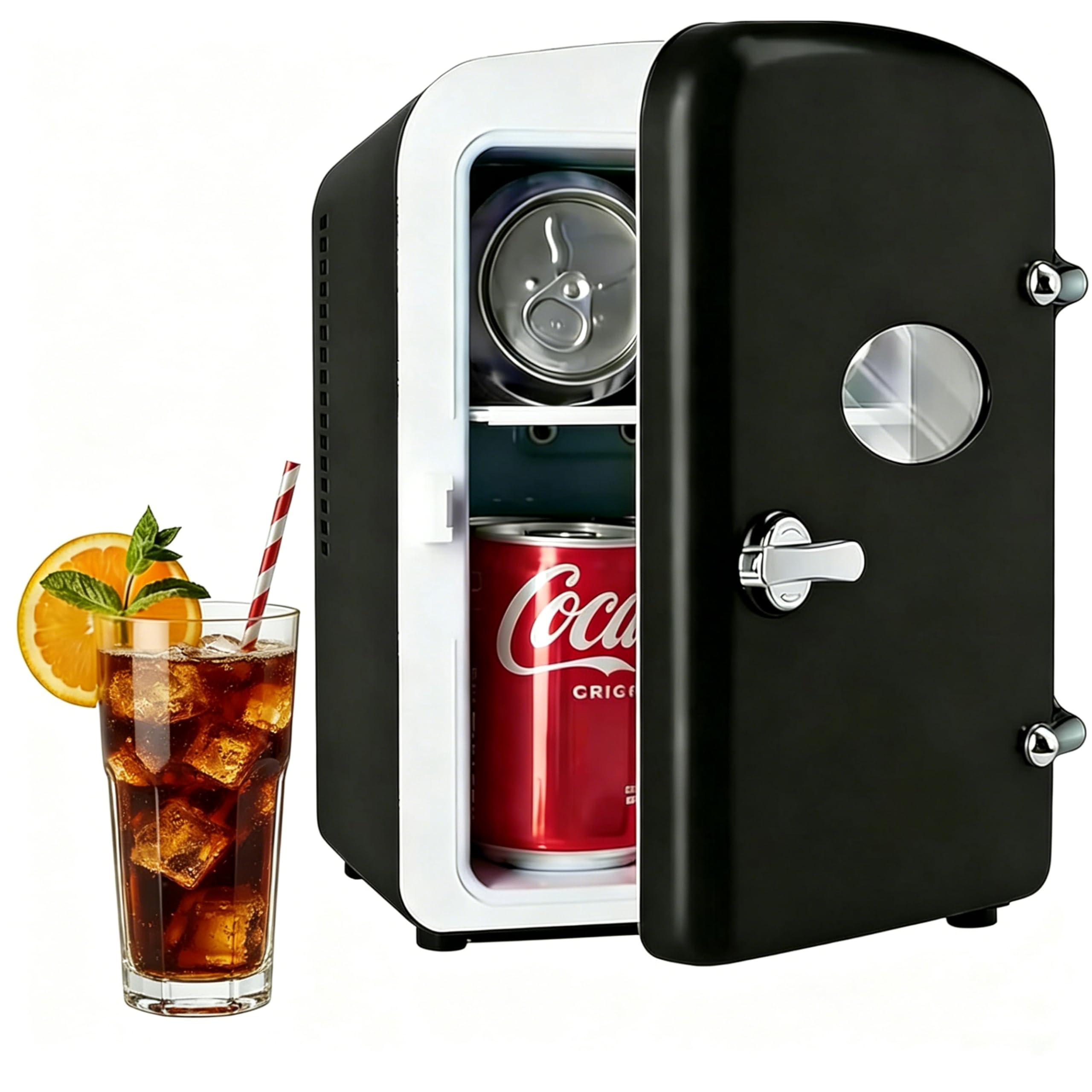 Simple Deluxe 4L/6 Can Mini Fridge with Observation 0.1 cu ft Compact Fridge Black