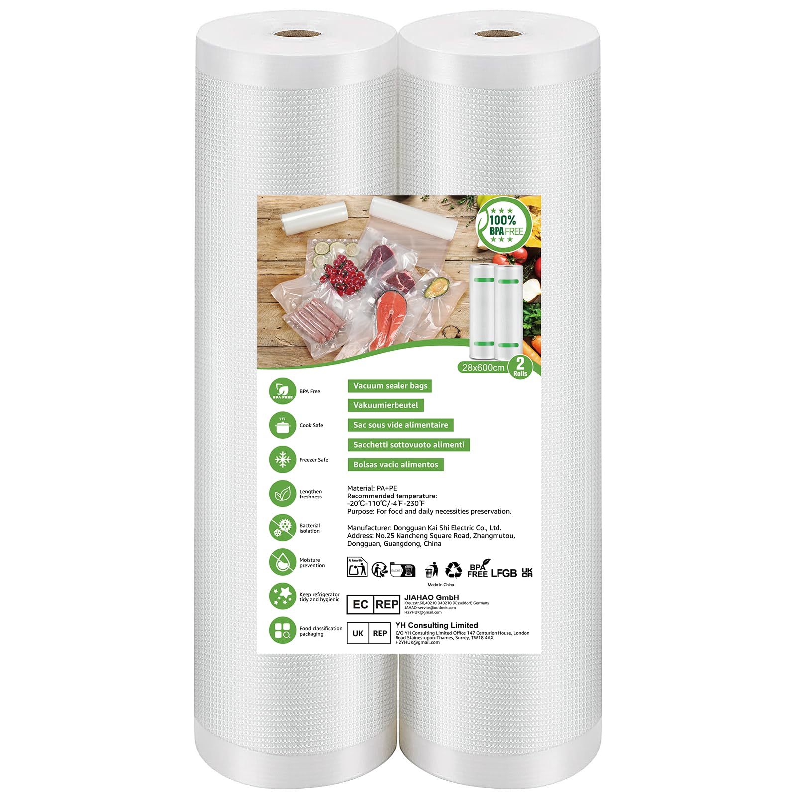 BoxLegend Profesjonalna folia próżniowa 28 x 600 cm/2 rolki do wszystkich zgrzewarek próżniowych i produktów spożywczych, nie zawiera BPA, nadają się do gotowania i do zamrażania Sous Vide