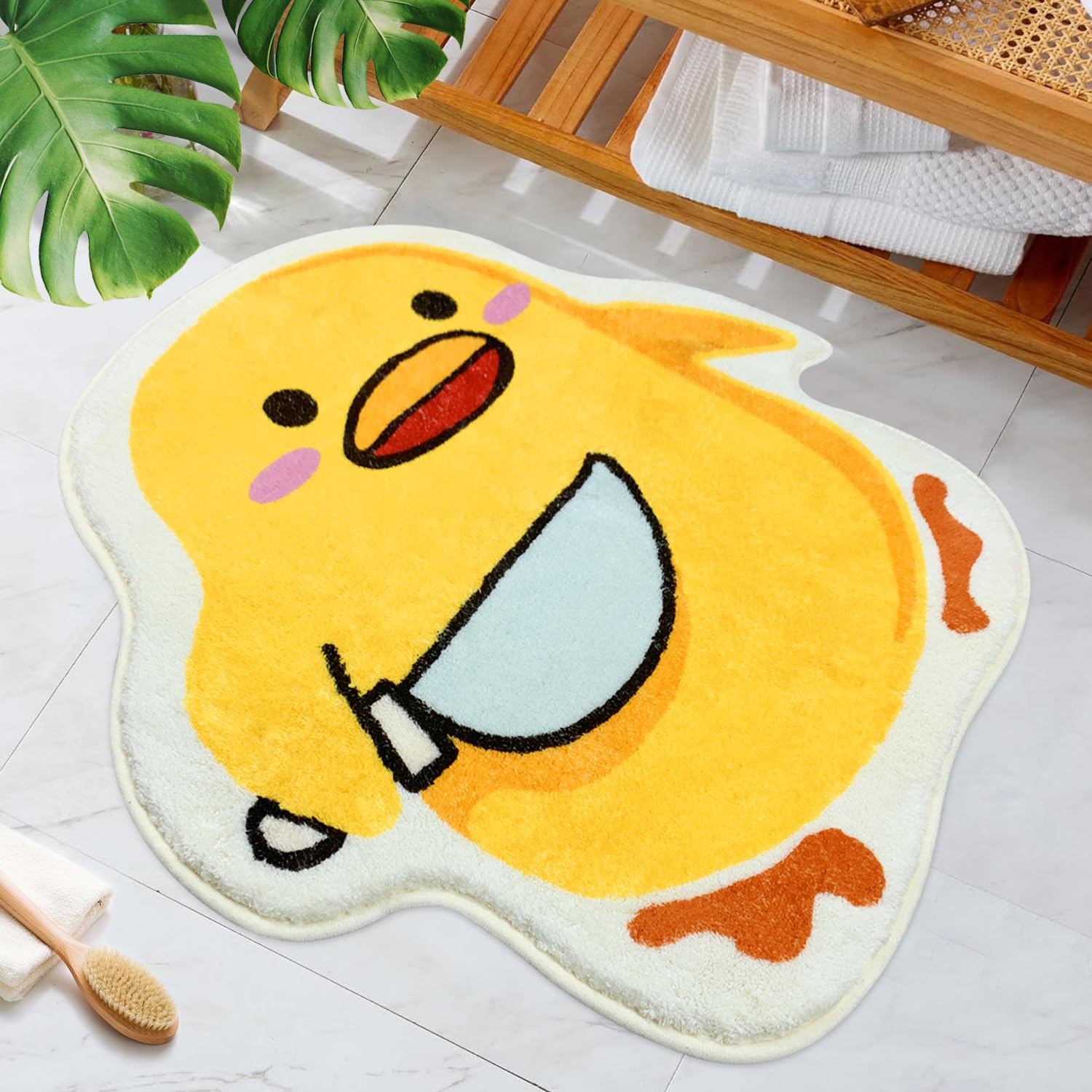 SHIYUE Cute Duck Bath Mat for Bathroom Funny Funky Animal Rugs, Microfiber Non Slip Aesthetic Cool Throw Rug Chick with Knife Meme (Yellow 24" W x 26" L)