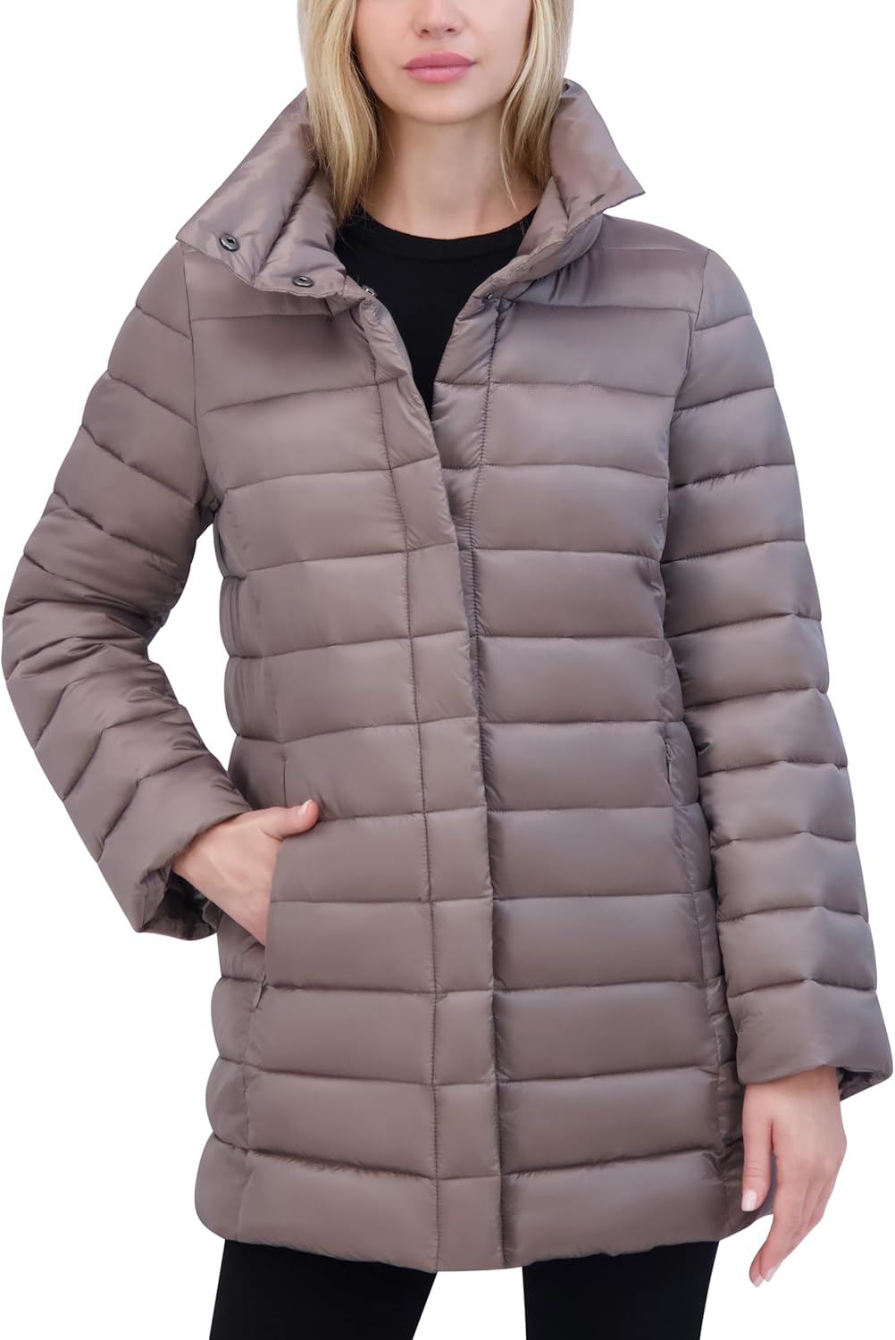 TAHARI Women's Melody Mid-length Quilted Puffer Coat, Winter Quilted Jacket