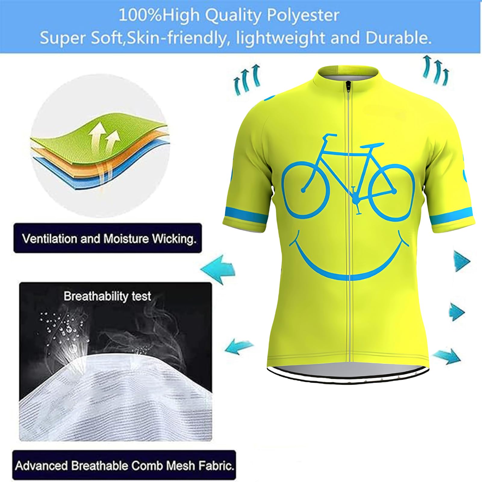 Conjunto de Maillot de Ciclismo para Hombre, Ropa Ciclismo Verano para Hombre Traje Ciclismo Manga Corta y Culotte Pantalones Cortos (Amarillo,3XL)