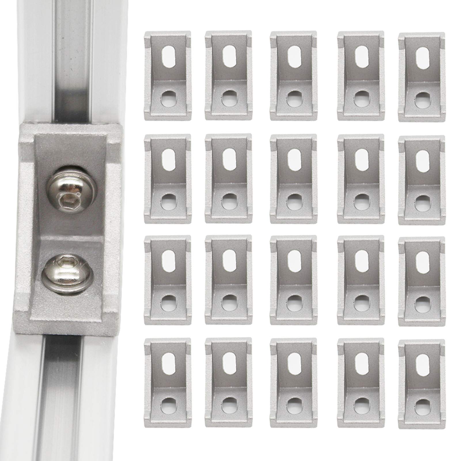 20Pcs 20x28 Corner Bracket Right Angle 2020 Series 2 Hole Aluminum Brackets, Work with M5 X 8 MM Screw for Aluminum Extrusion Profile with Slot 6mm