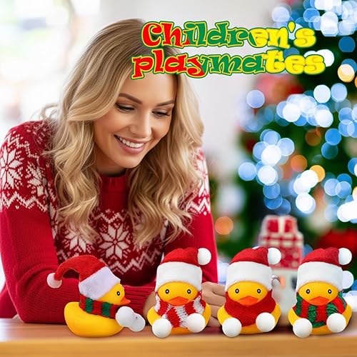 Miniatura 6 de Funtery 12 patos de goma de Navidad a granel con sombreros de Navidad y bufanda, mini duchas de pato de goma para Navidad, invierno, vacaciones,