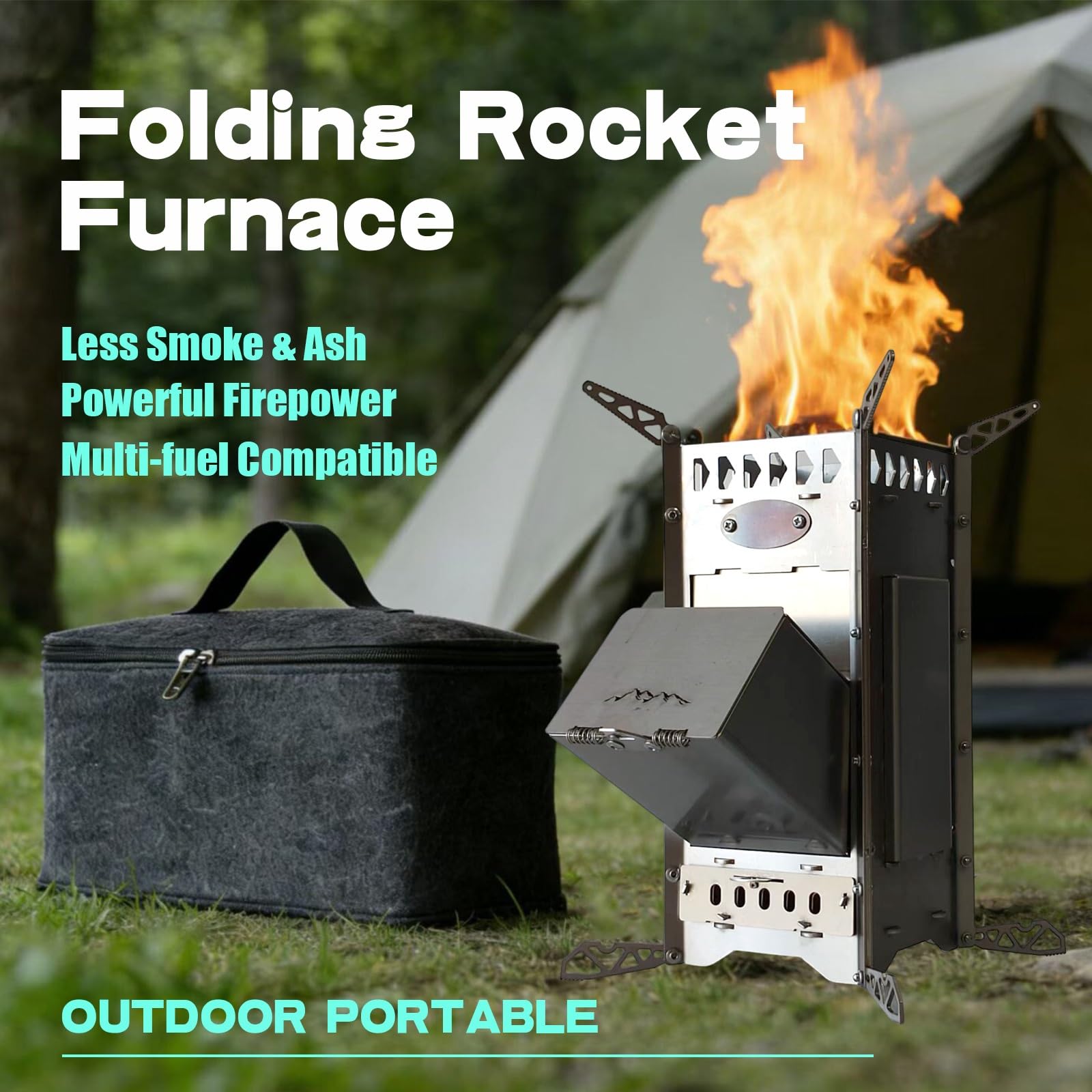 Mini Poêle à Bois Léger et Compact, Réchaud Portable pour Camping, Randonnée, Barbecues et Aventures Extérieures, Facile à Ranger et Transporter avec Sac de Transport