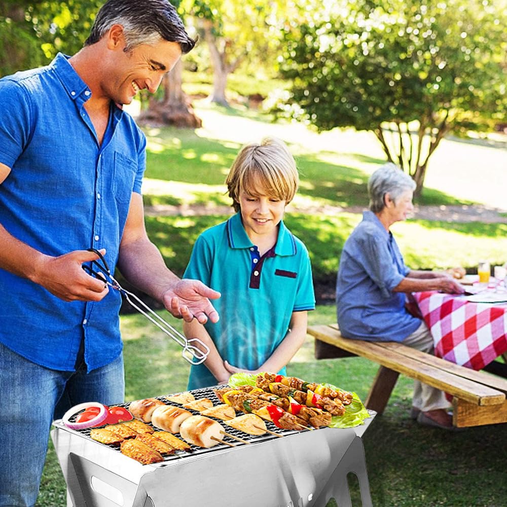 Mini barbecue au charbon de bois portable en acier inoxydable - Petit barbecue pliable barbecue de table pour une personne - Pour bars de jardin, camping en plein air