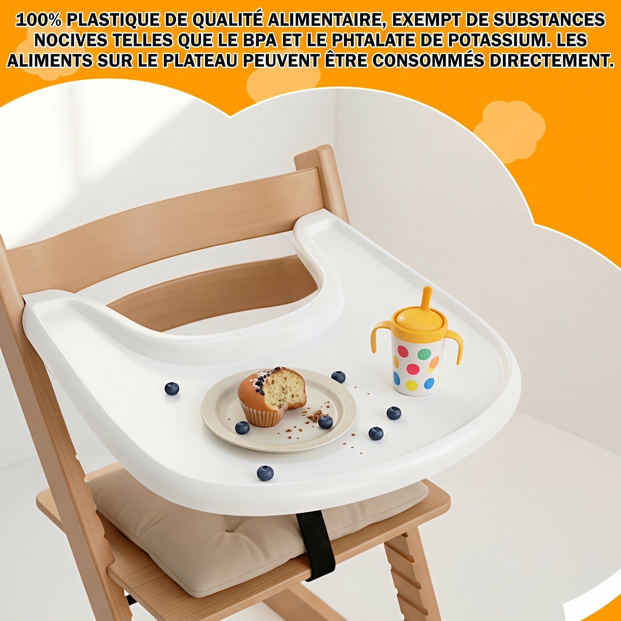 Planche à manger haute compatible avec les chaises Stokke Tripp Trapp Trapp, blanc mat – Table haute non adaptée aux tasses à ventouse, sans bisphénol A. (blanc mat)