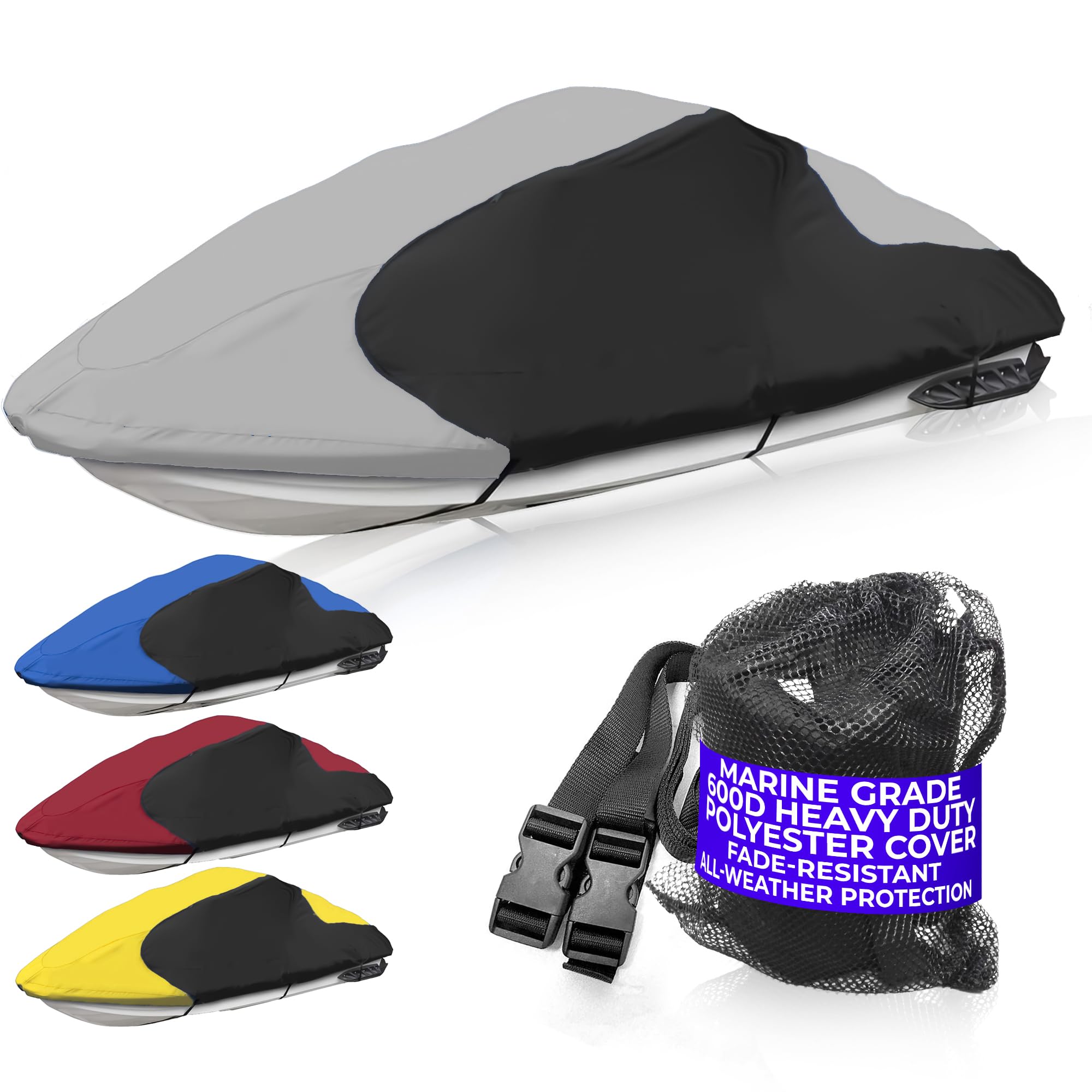 Trailerable Standup Jet Ski Cover, Waterproof Marine Grade 600D Heavy Duty Polyester PWC Cover Gray/Black Color