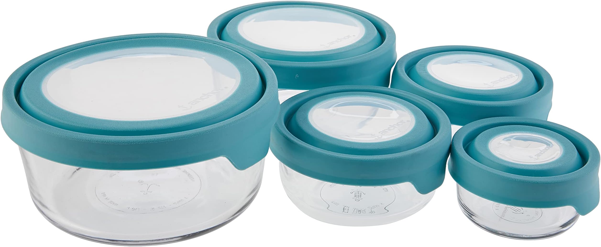 TrueSeal Glass Food Storage Containers with Airtight Lids, Set of 10,Mineral Blue