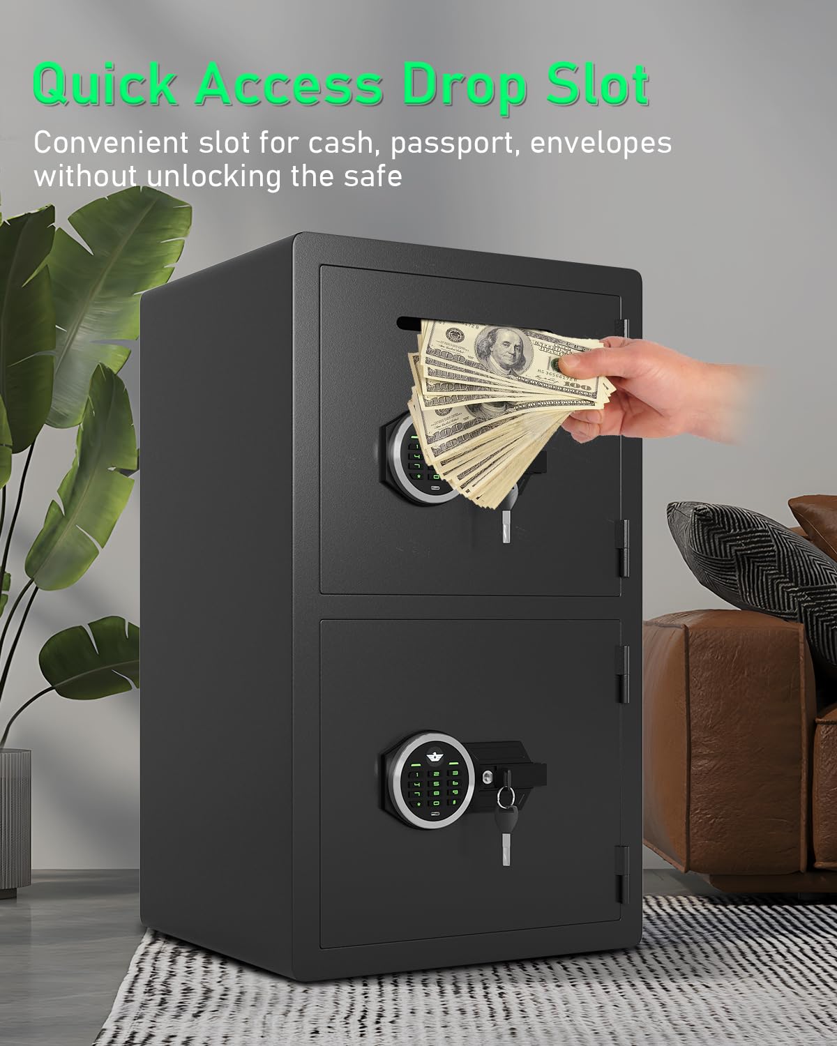 Cassaforte per la casa extra large da 15 cm, impermeabile, a prova di fuoco, cassaforte digitale di sicurezza domestica con slot per deposito e scatola di immagazzinaggio in metallo, rivestimento