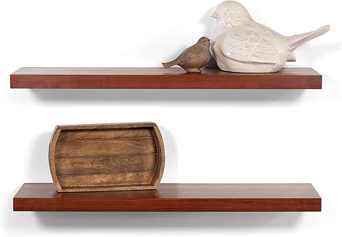 Miniatura 2 de DAKODA LOVE Solidwood Interiors Estantes flotantes de madera de cerezo  Calidad artesanal premium  Soportes ocultos de agujeros oblongos resistentes