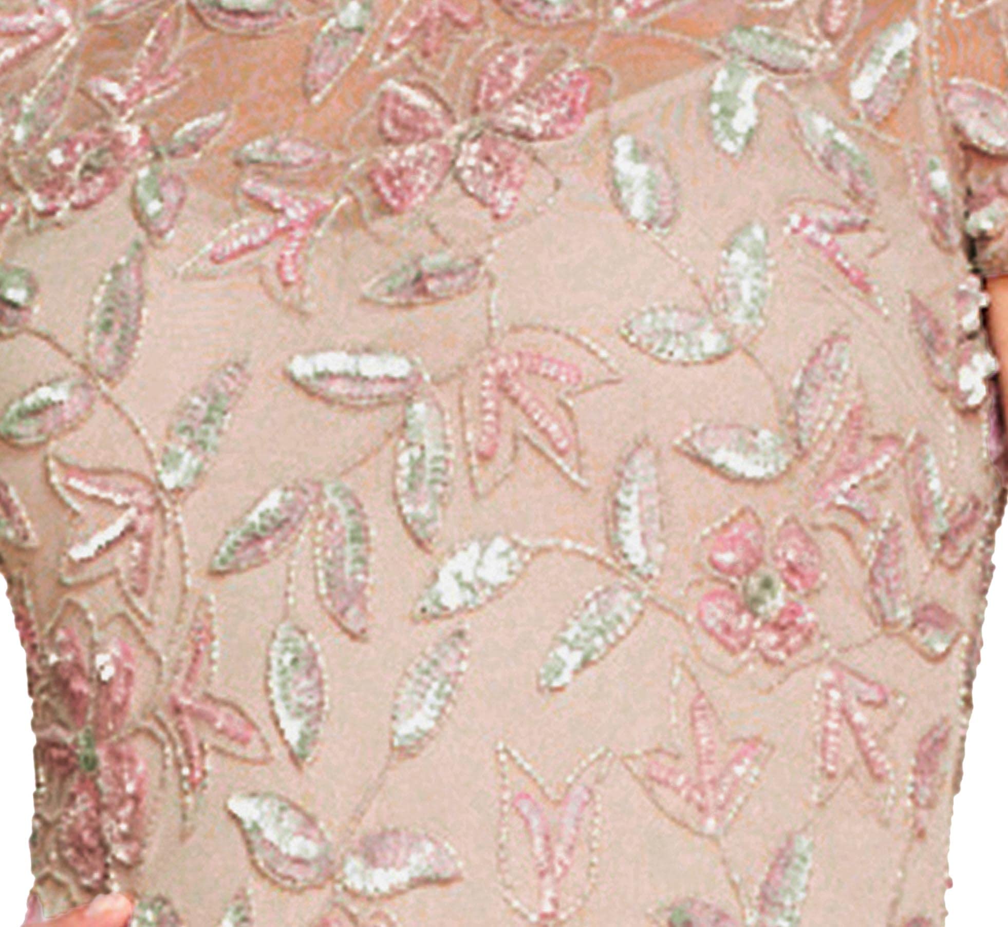 Adrianna Papell Floral Beaded Godet - Vestido de Manga Corta para Mujer