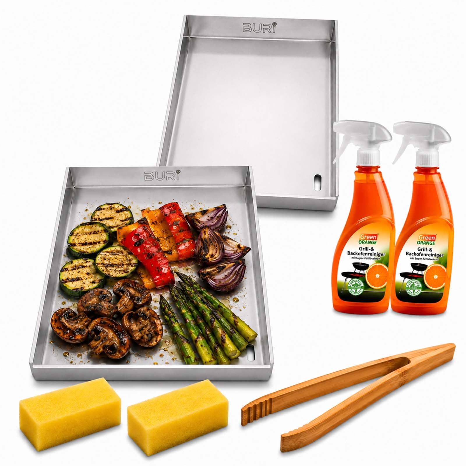 Plancha zestaw 2 szt. 30 x 20 cm, z odpływem tłuszczu, kompatybilny z Grillfürst G401G