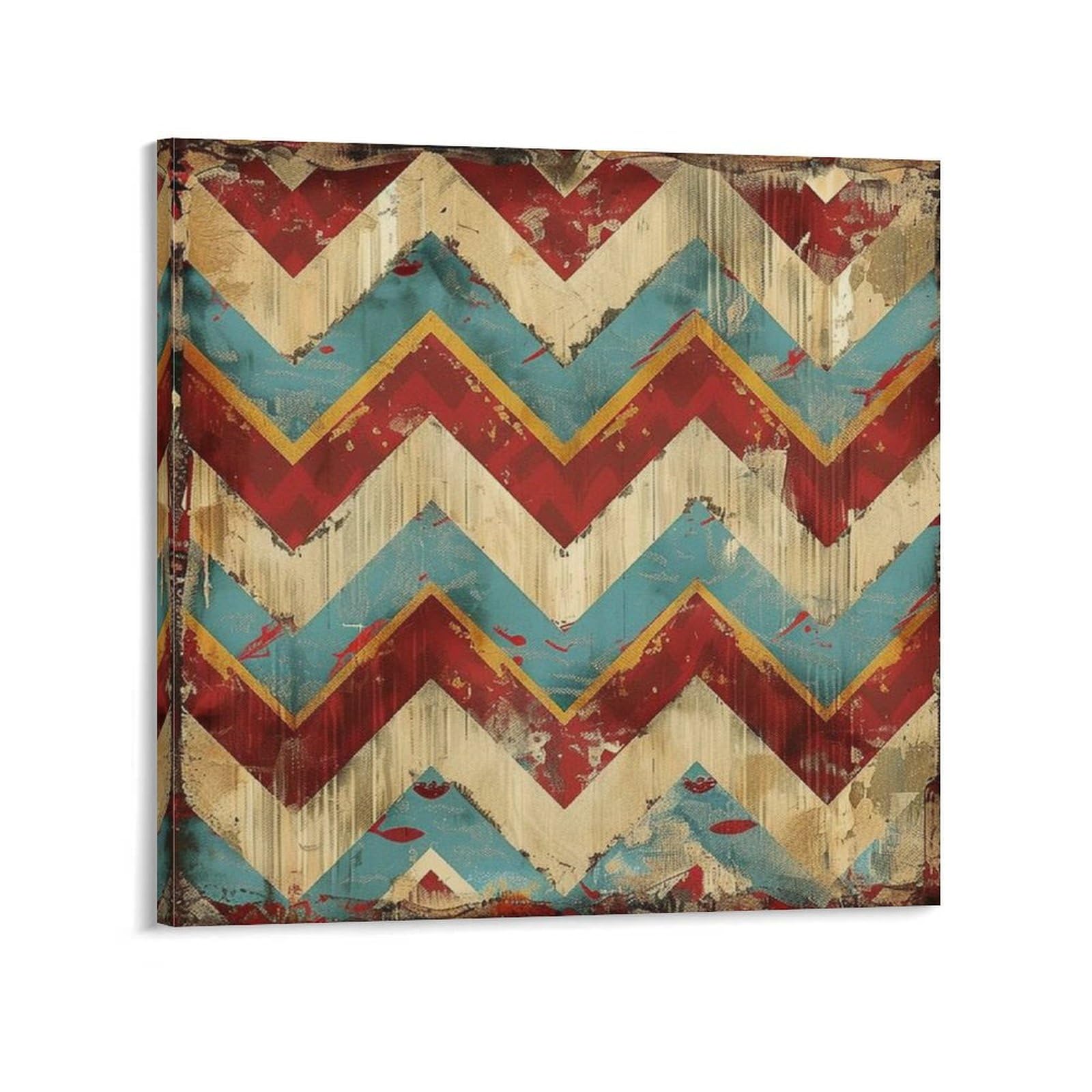 Canvas Wall Art 16x16in,Geometric Kilim Moroccan Ikat Canvas Print Wall Artwork Ready to Hang Rustic Wall Plaque Poster for Home Office Living Room Bedroom Bathroom Decoration