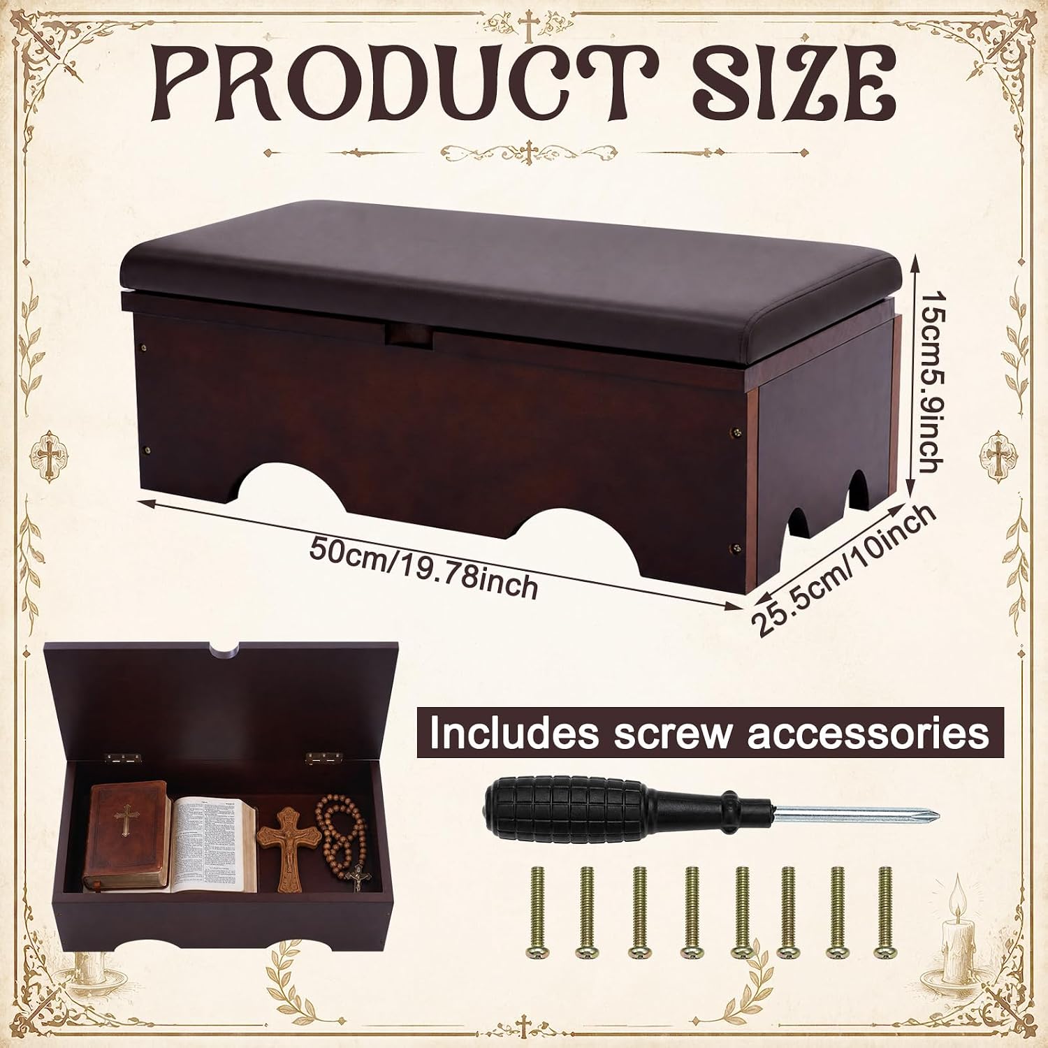 Geetery Wooden Prayer Kneeler with Storage Catholic Church Meditation Bench