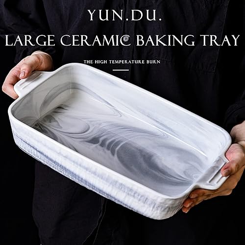 Miniatura 4 de Yundu Plato para hornear de cerámica de mármol gris para horno juego de cacerola rectangular para cocinar 125 pulgadas de largo x 72 pulgadas de