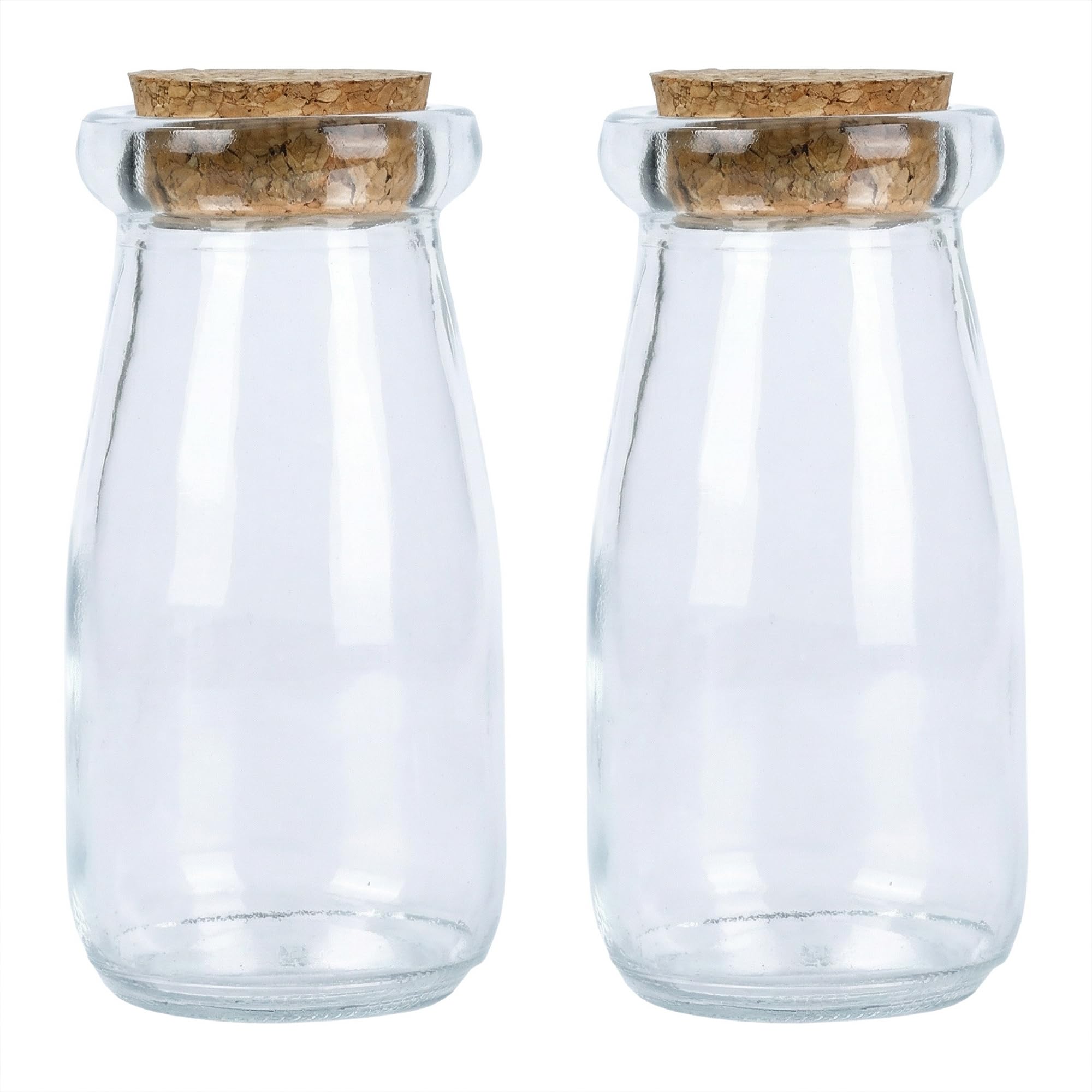 HMETOL 2pcs Decorative Clear Glass Jars with Cork Stoppers