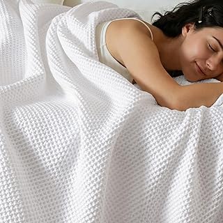 PHF 100% Cotton Waffle Weave Blanket Queen Size for Bed,Snag Proof Lightweight Breathable Moisture-Wicking Throw for Couch, Great for Layering in Cold Weather, Machine Washable, Home Decor Gift-White OEKO-TEX STANDARD 100