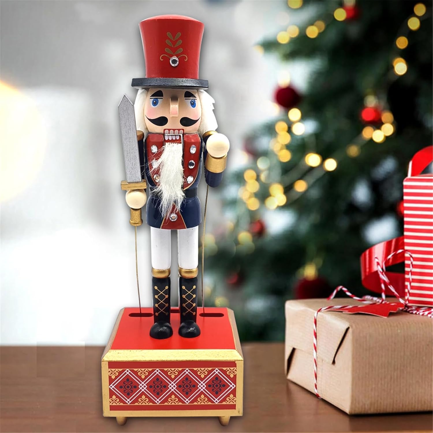 クリスマスくるみ割り人形オルゴール伝統的な木製兵士手描きのクリスマス装飾ホリデーオルゴール