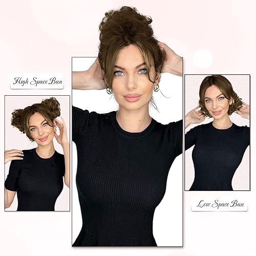 Miniatura 2 de RUWISS Moño desordenado, pieza de cabello humano con moños de rosa desordenado, pieza de cabello para mujer, pieza de cabello real con coleteros