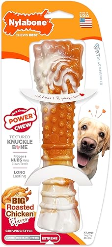 Vista 25 de Nylabone Power Chew Juguete masticable duradero con sabor a pollo, para perros medianos, para masticadores agresivos, huesos indestructibles, M/lobo