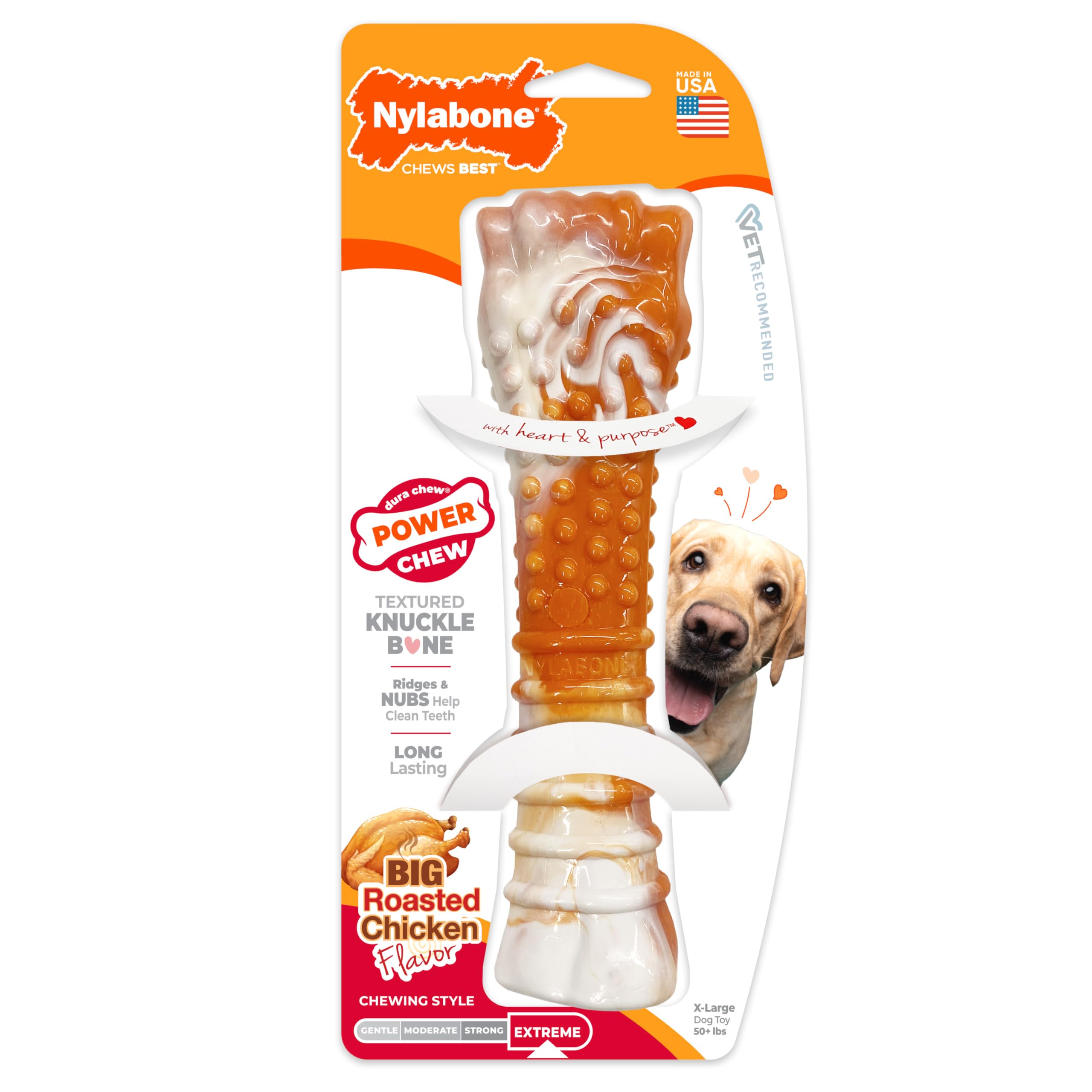 Nylabone Original Bone Power Kauspielzeug für Hunde zum 70. Geburtstag, langlebiges und Robustes Hundespielzeug für Aggressive Kauer, mit geröstetem Huhngeschmack, Größe XL, 1 Stück