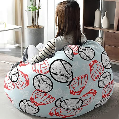 Miniatura 3 de Lukery Puf de almacenamiento de animales de peluche de béisbol 3D para niños y adultos, puf rellenable (sin relleno) para sala de estar, sofá
