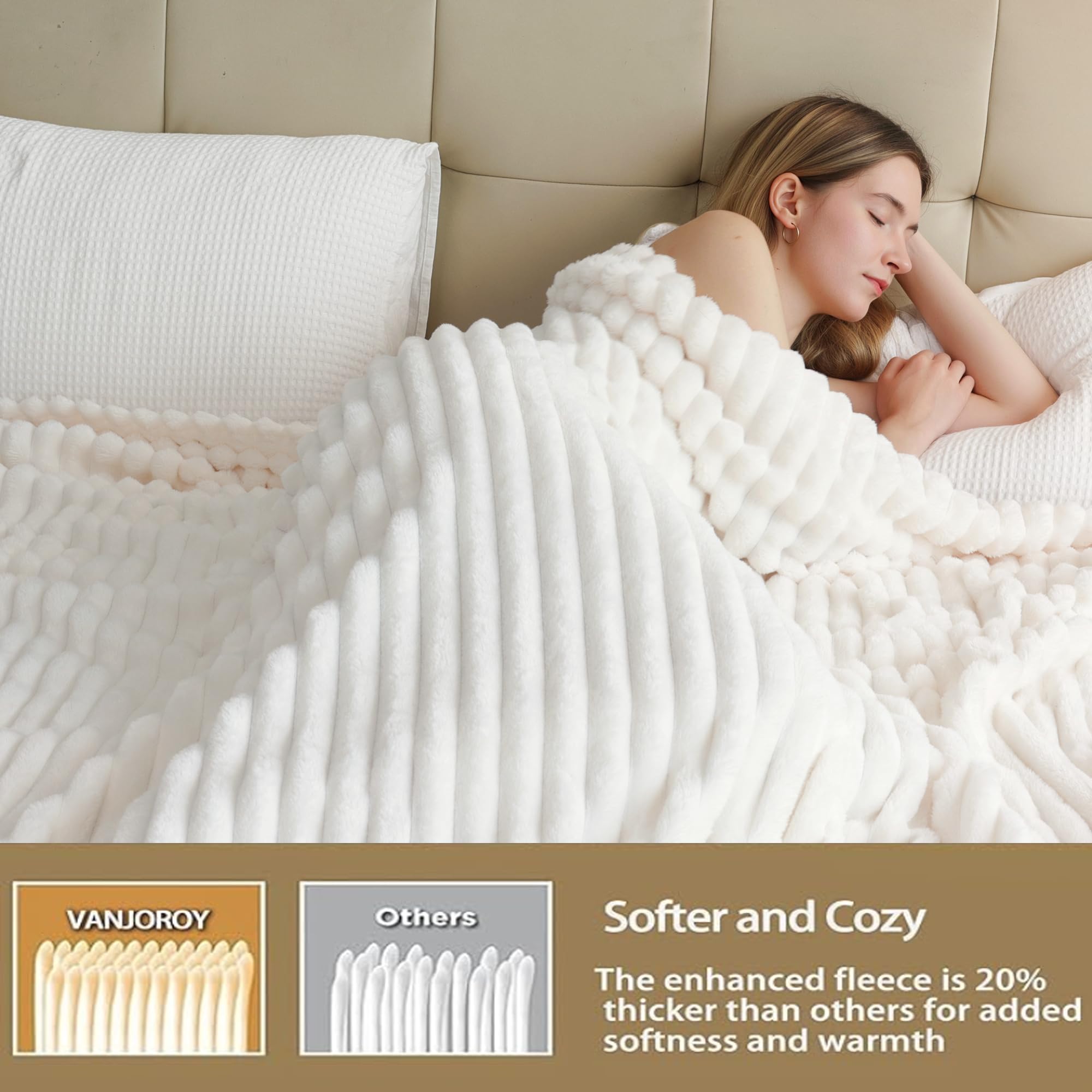 VANJOROY Fleece Fluffy Blanket Large Throw for Sofa and Bed-200x230cm - Image 4