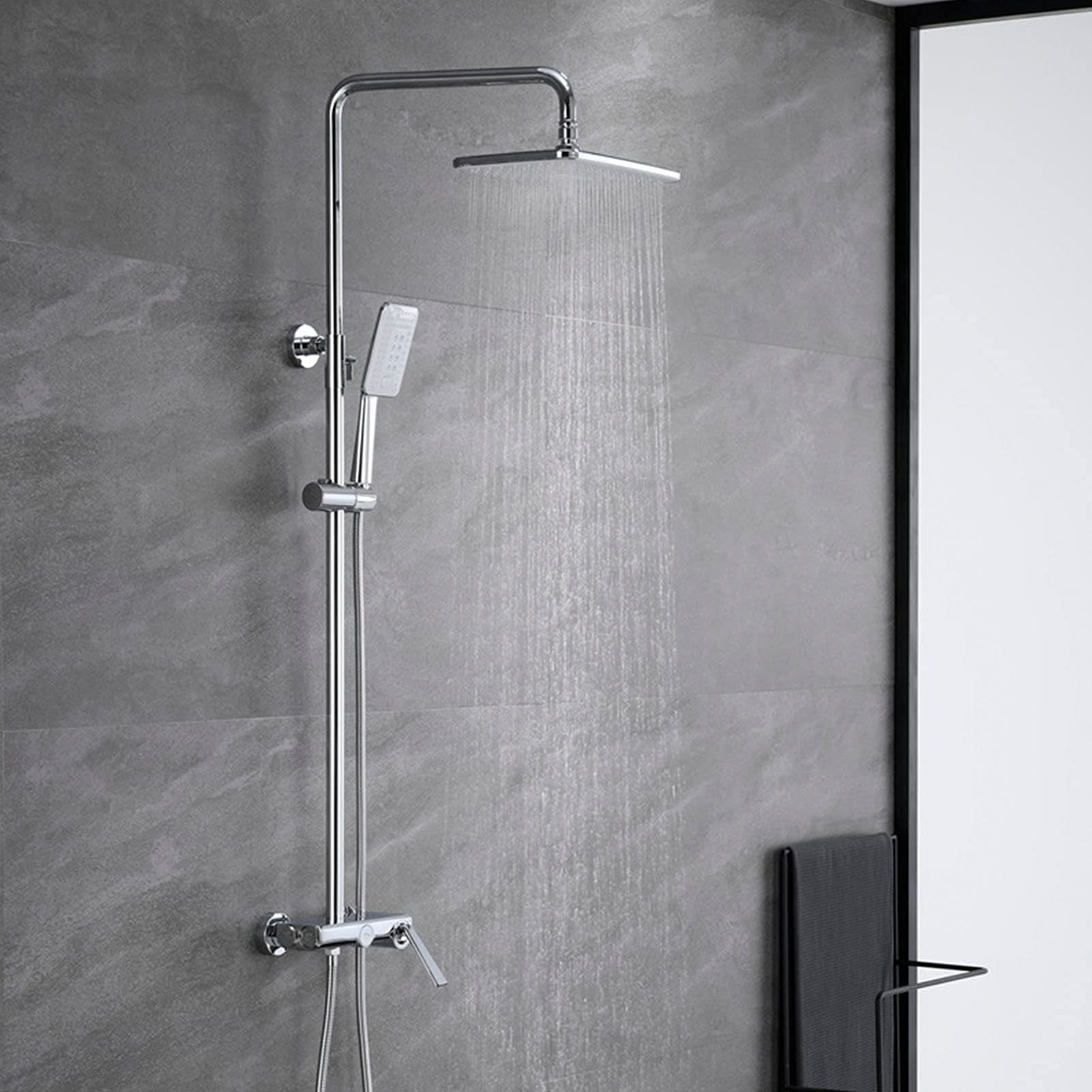 AYCDL Exposed Shower Faucet Set, Abs Rainfall Shower Head with Handheld Shower Sprayer, Wall Mounted Single Handle Shower System with Tub Spout,Chrome,Black Rose,Chrome