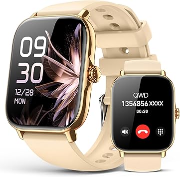 Smart Watch for Women Men- Answer/Make Call, IP68 Waterproof Fitness Step Tracker Watch with Sleep Monitor/Activity Counter/110+ Sport Mode, Smartwatch for Andriod iPhone Compatible, Gold