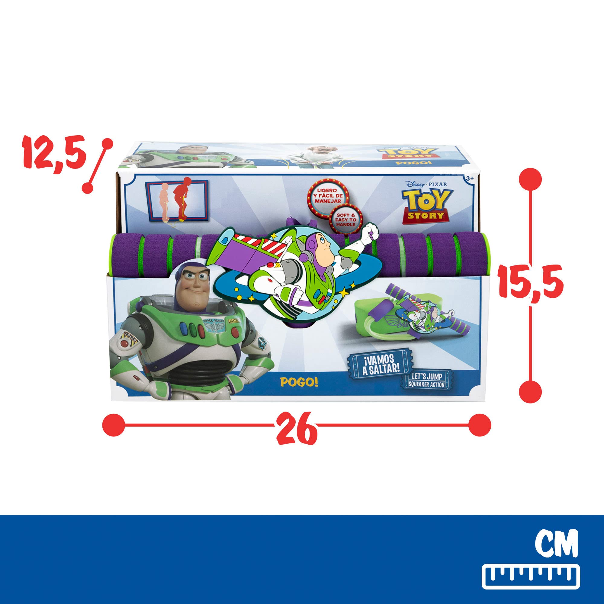 COLORBABY Disney, Pogo stick Buzz Lightyear, Toy Story juguetes, jumper de goma 42cm de altura, saltarín ligero y fácil de transportar, niños a partir de 3 años (77322)
