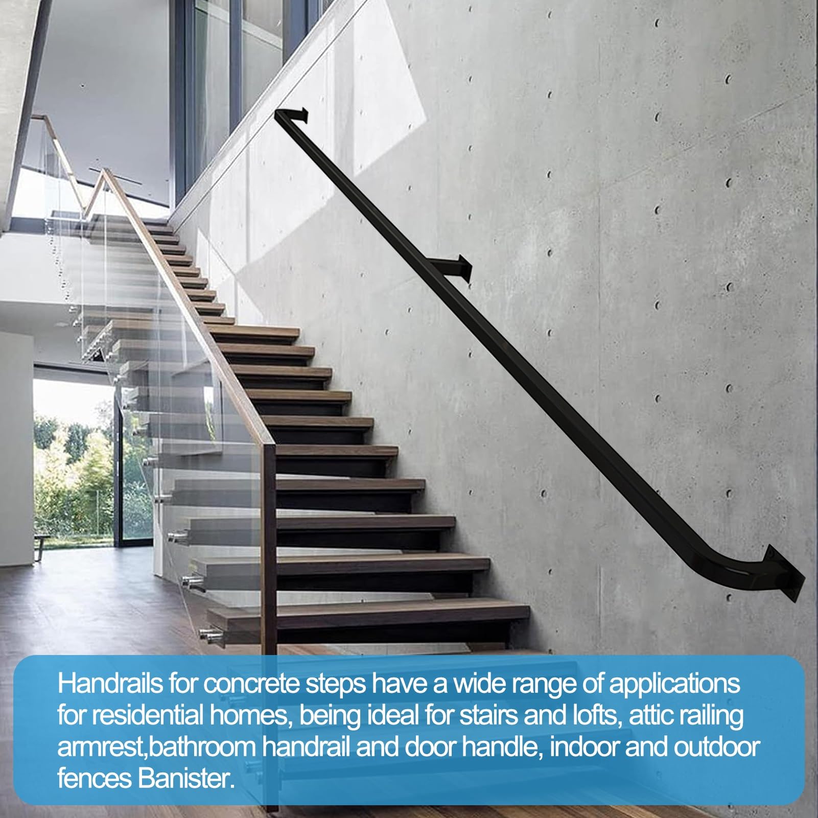 Pasamanos de tubo industrial negro para escaleras interiores y exteriores, pasamanos de escalera de tubo cuadrado, barandilla de pared, acero galvanizado negro