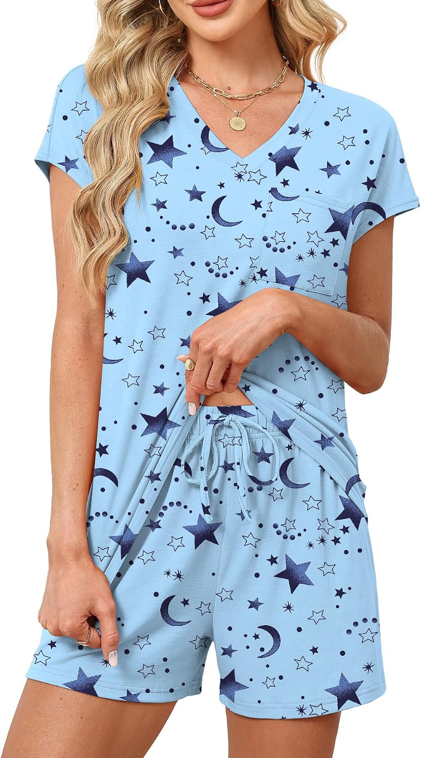 RUMIA Lounge Sets for Women 2 Piece Cap Sleeve Pajamas Short Sets with Pockets (S-3XL)