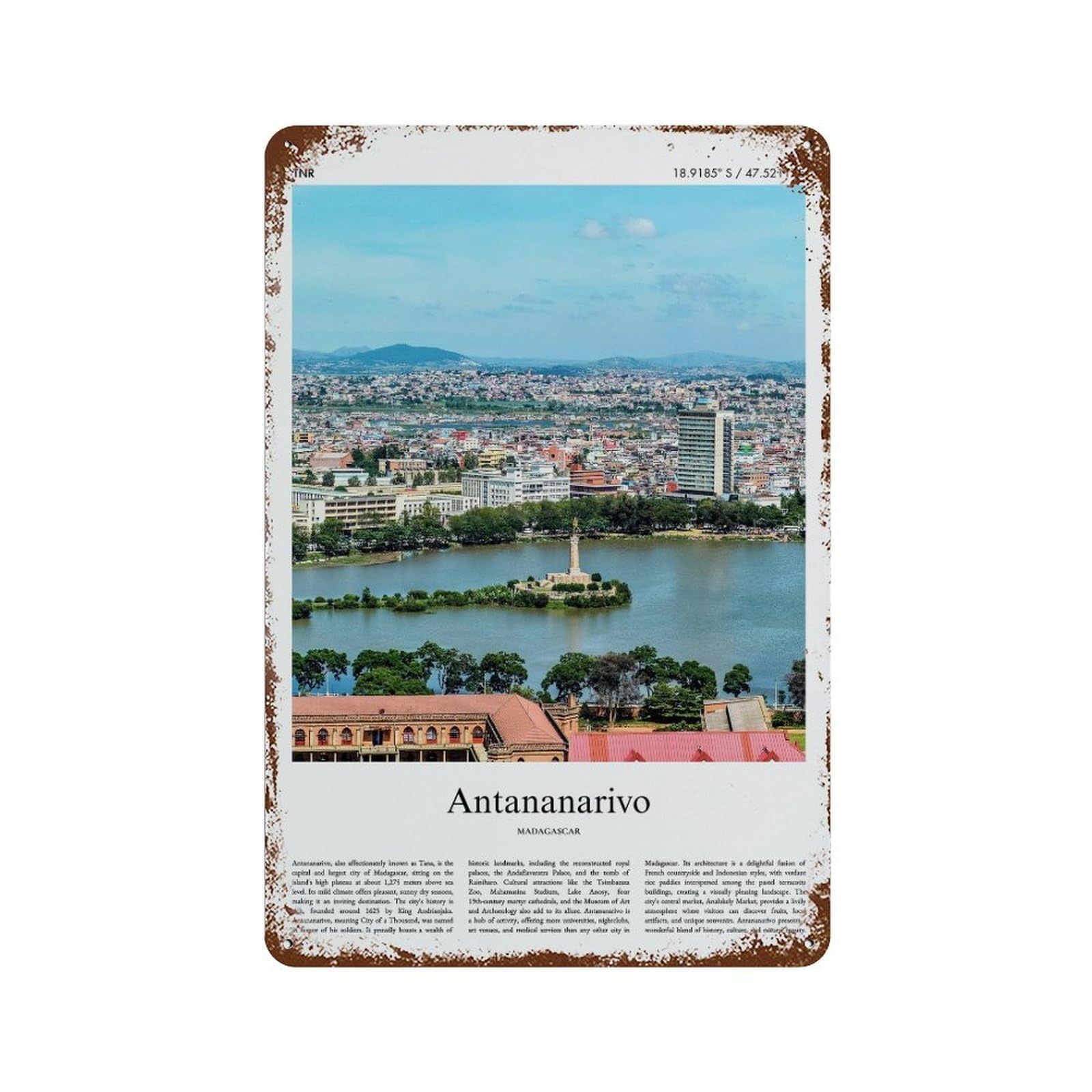 xiaoxiaoshen Antananarivo Madagascar City Scenery Wall Decor Art Metal Tin Poster Modern Home Decor Art Home Bar Shop Decorations Vintage Sign 30x20cm