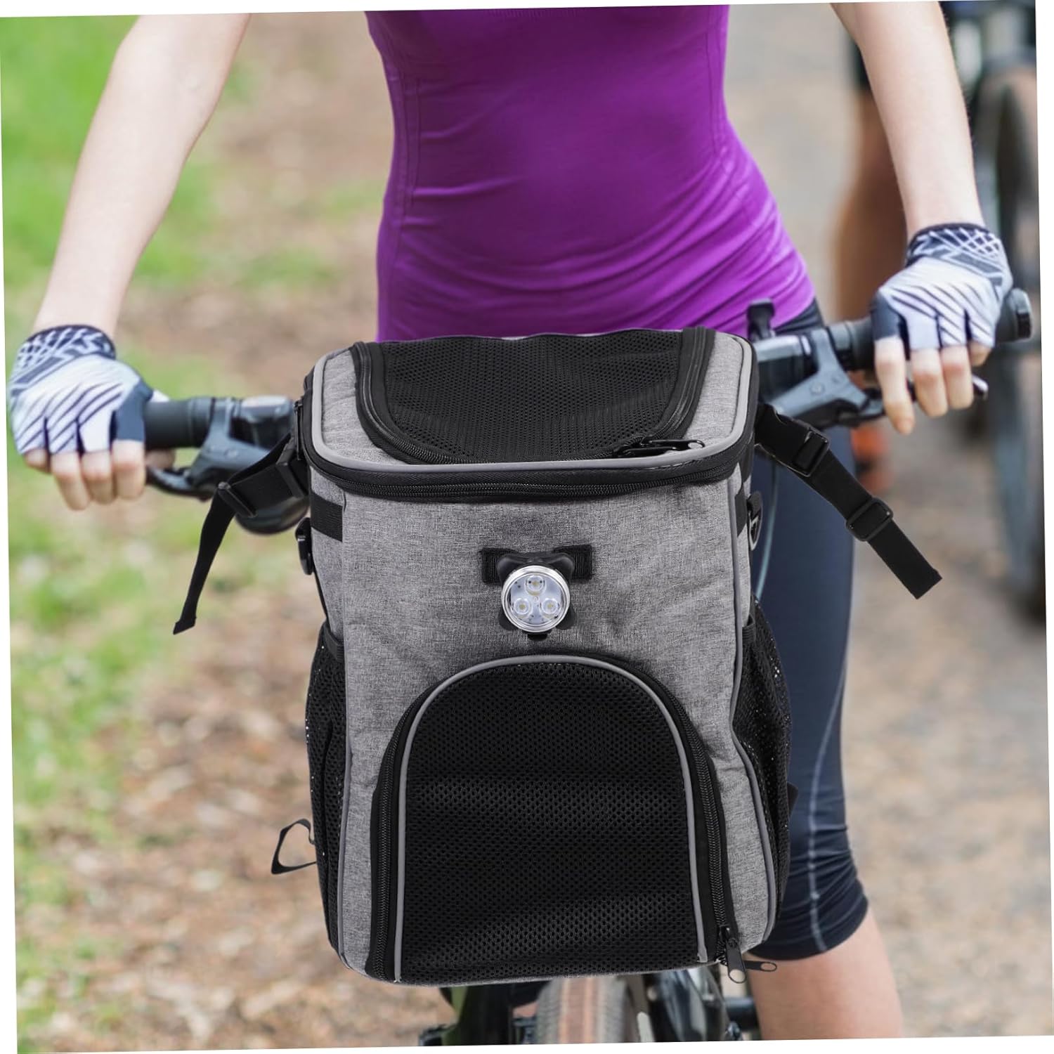Pet Carrier Bag for Bike Multi-Functional Folding Dog Pouch Outdoor Use Removable Storage Grey for