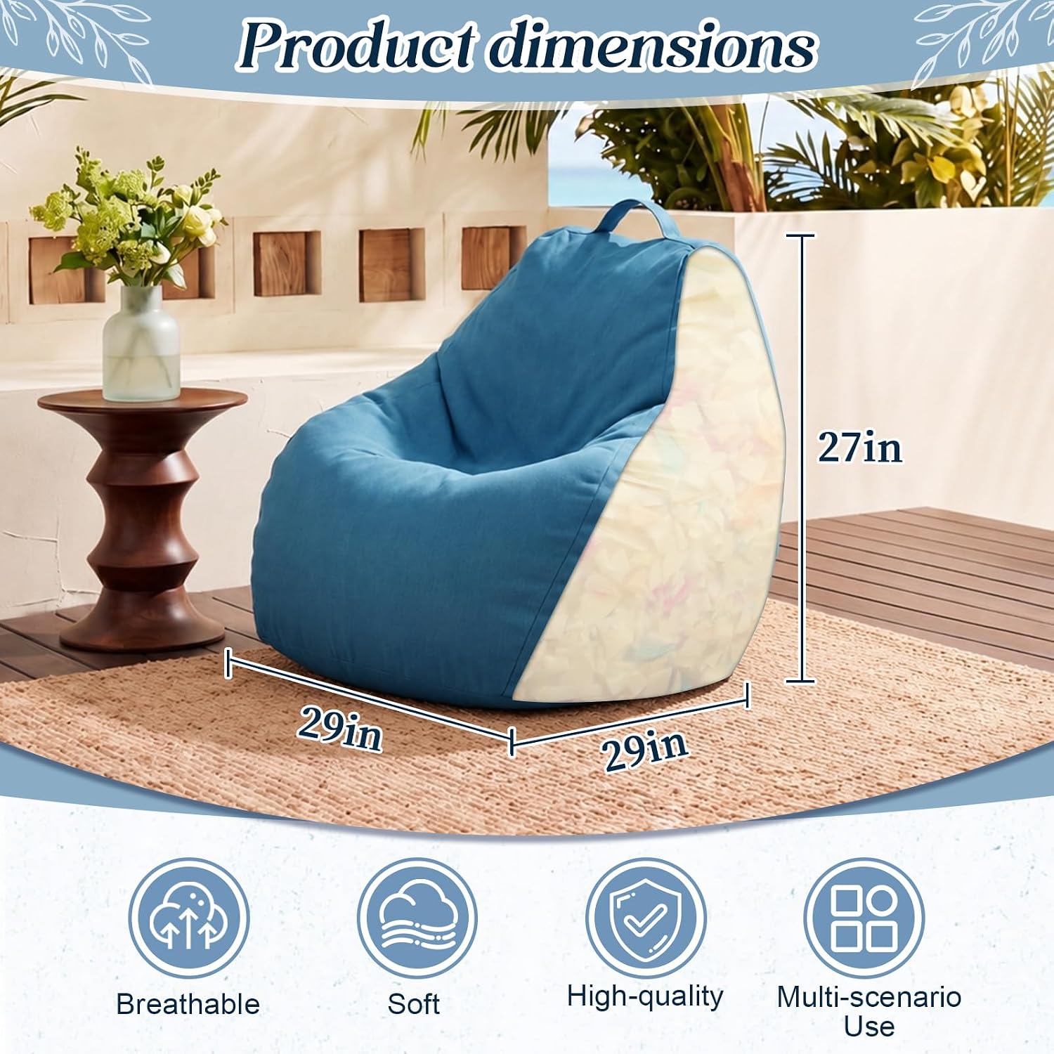 Outdoor Bean Bag Chair Waterproof Marine Bean Bags for Boat,Blue