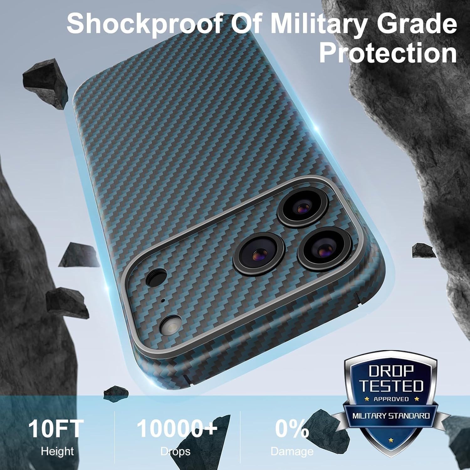 memumi Case for iPhone 17 Pro Max Aramid Fiber, [NO-case Feeling] Durable Sturdy Aramid Fiber with 0.5mm Slim Case for iPhone 17 Pro Max Thin and Minimalist in Carbon Fiber Design, Black Blue