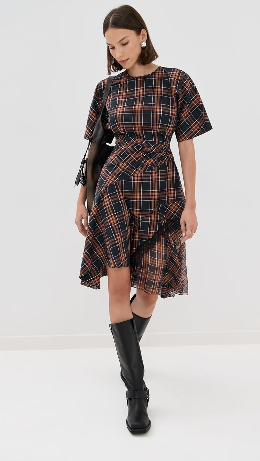 3.1 Phillip Lim Women's Short Sleeve Draped Dress with Organza Combo - Image 5