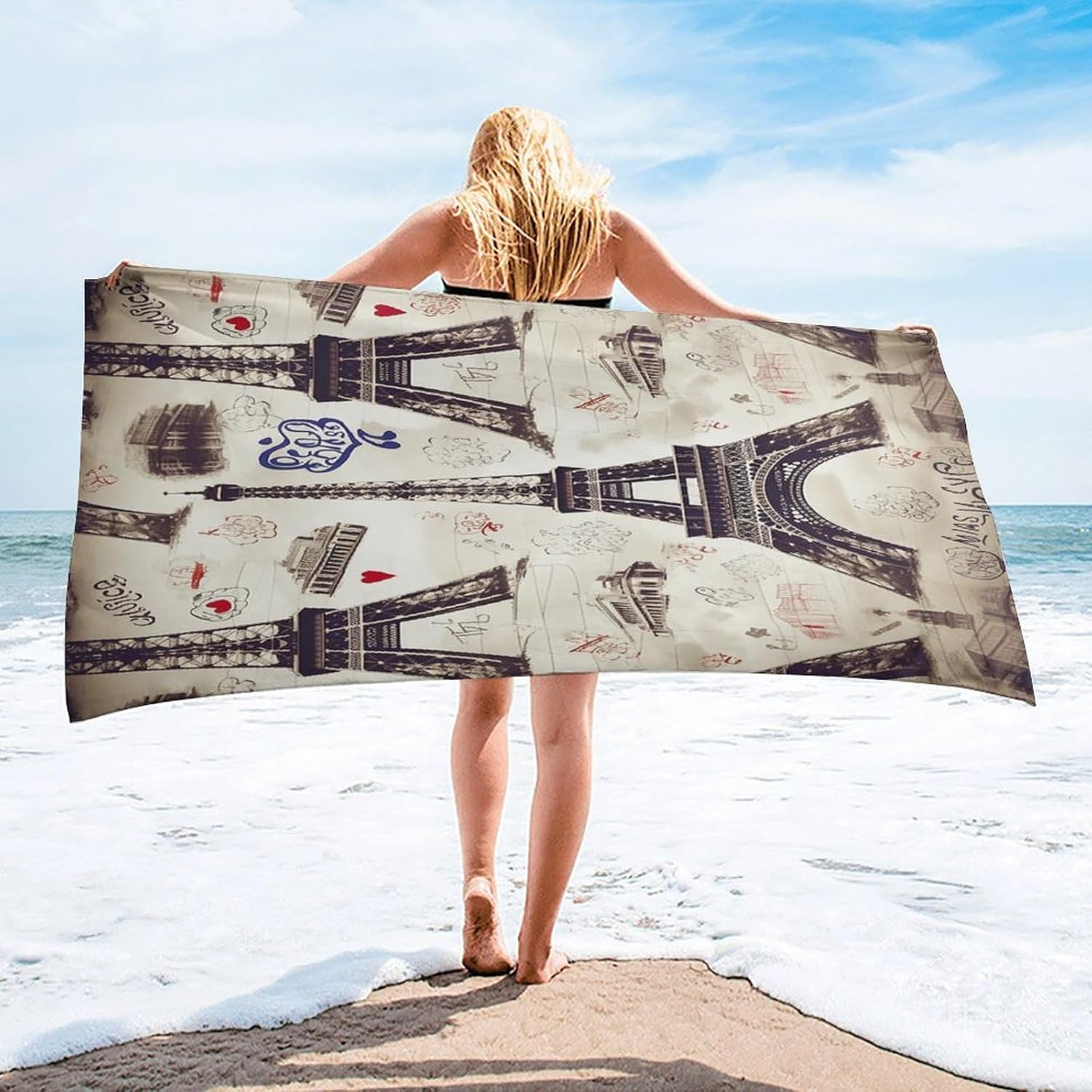 Christmas Towel, French Paris Tour Eiffel Tower Printed Fashion Towel,Portable Towel,Durable Towel