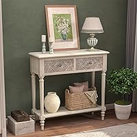 COSIEST Narrow Console Table with 2 Drawers & Shelf - Light Grey MDF Entryway Sofa Table for Hallway, Living Room, 31.5" (59lbs Capacity)