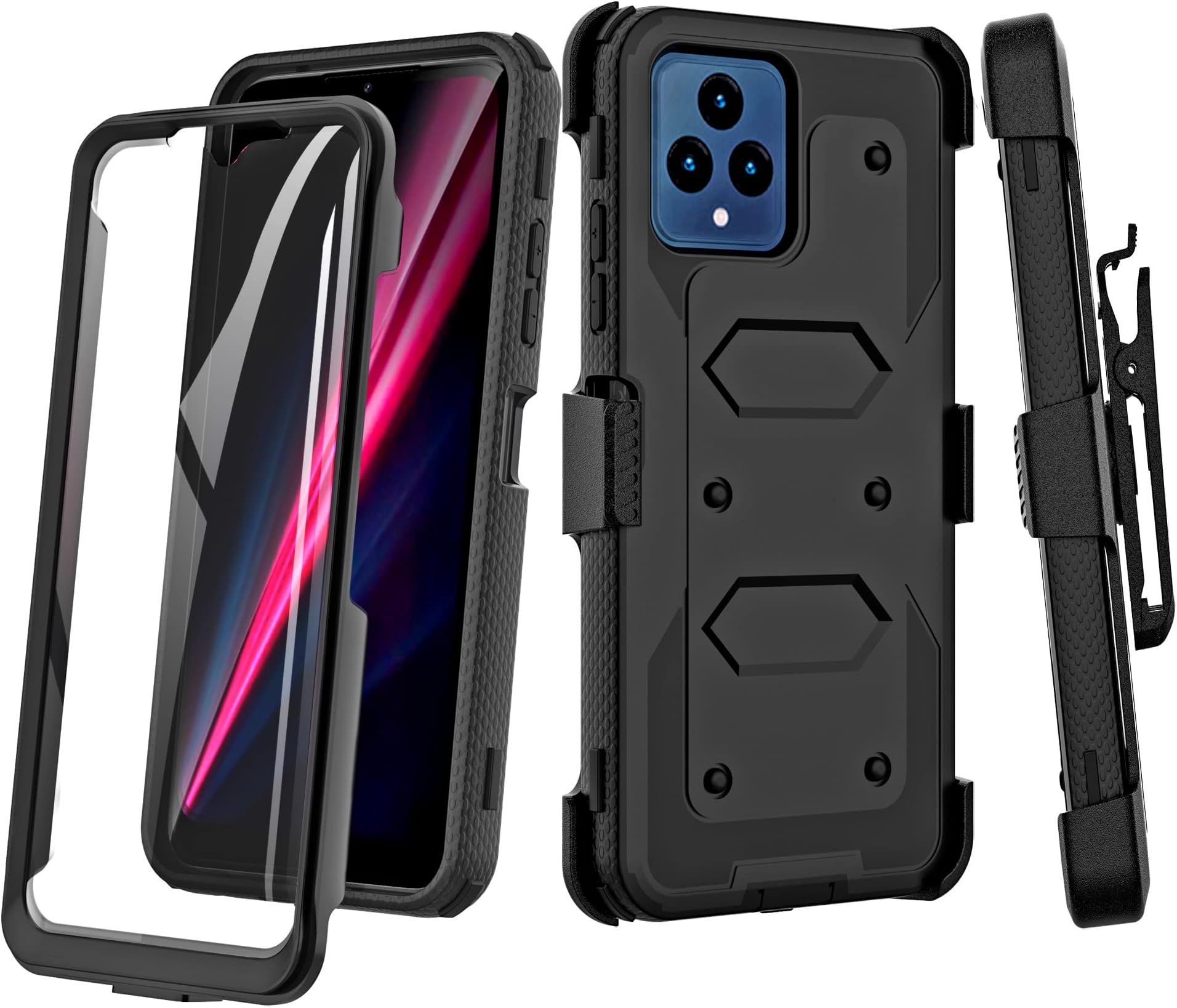 HONTECH for T-Mobile Revvl 6 5G Case,Holster Phone Case with Built-in Screen Protector Swivel Belt Clip Heavy Duty Full Body Protection Shockproof Kickstand Cover for Outdoor Sports