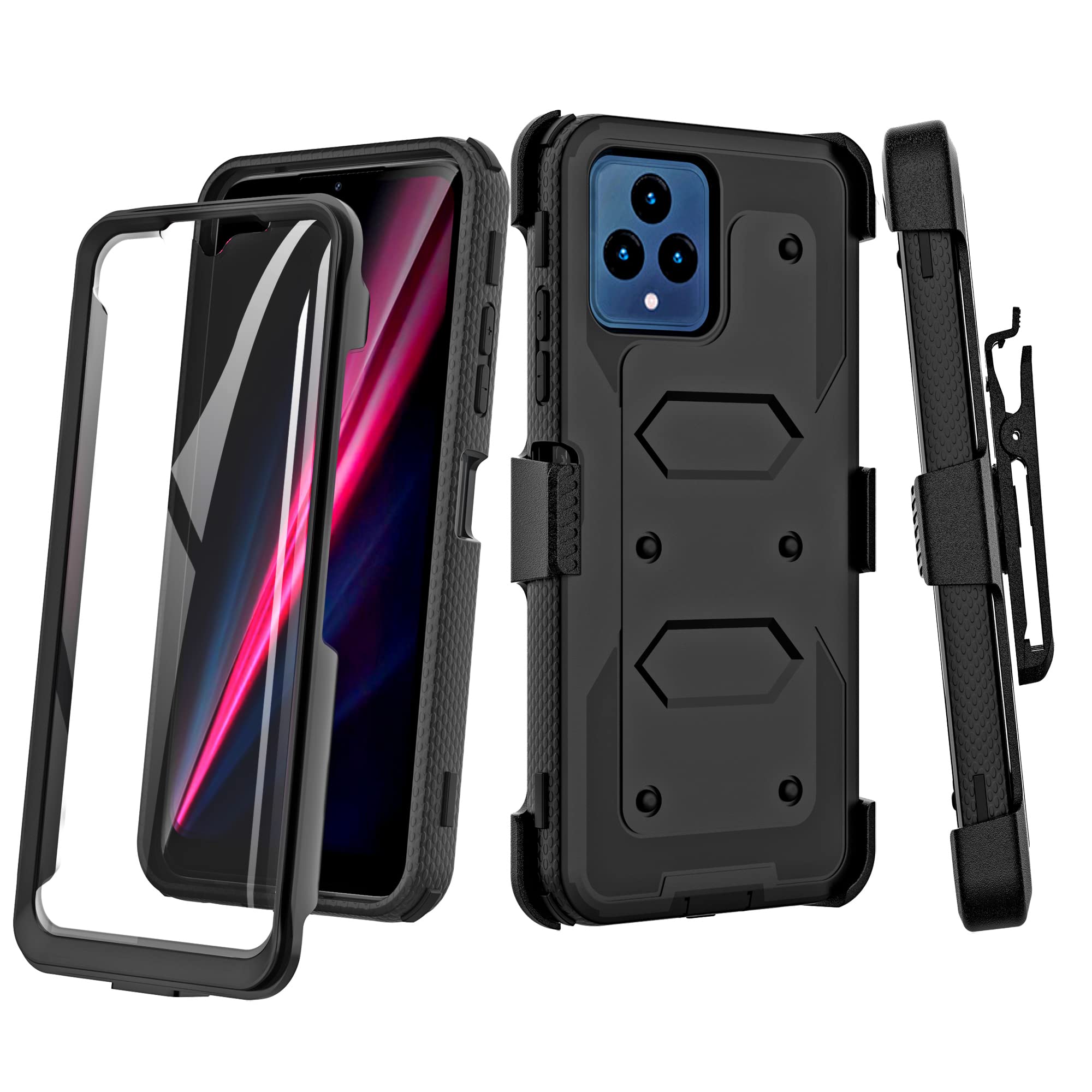 HONTECH for T-Mobile Revvl 6 5G Case,Holster Phone Case with Built-in Screen Protector Swivel Belt Clip Heavy Duty Full Body Protection Shockproof Kickstand Cover for Outdoor Sports