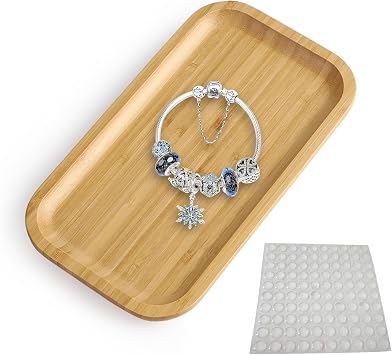 Serving Tray Bamboo Rectangular Tray Small Decorative Tray Wooden Bathroom Bamboo Tray Kitchen Tray Cosmetic Tray Organiser Plant Coaster with Self-Adhesive Dots for Caf  Restaurant