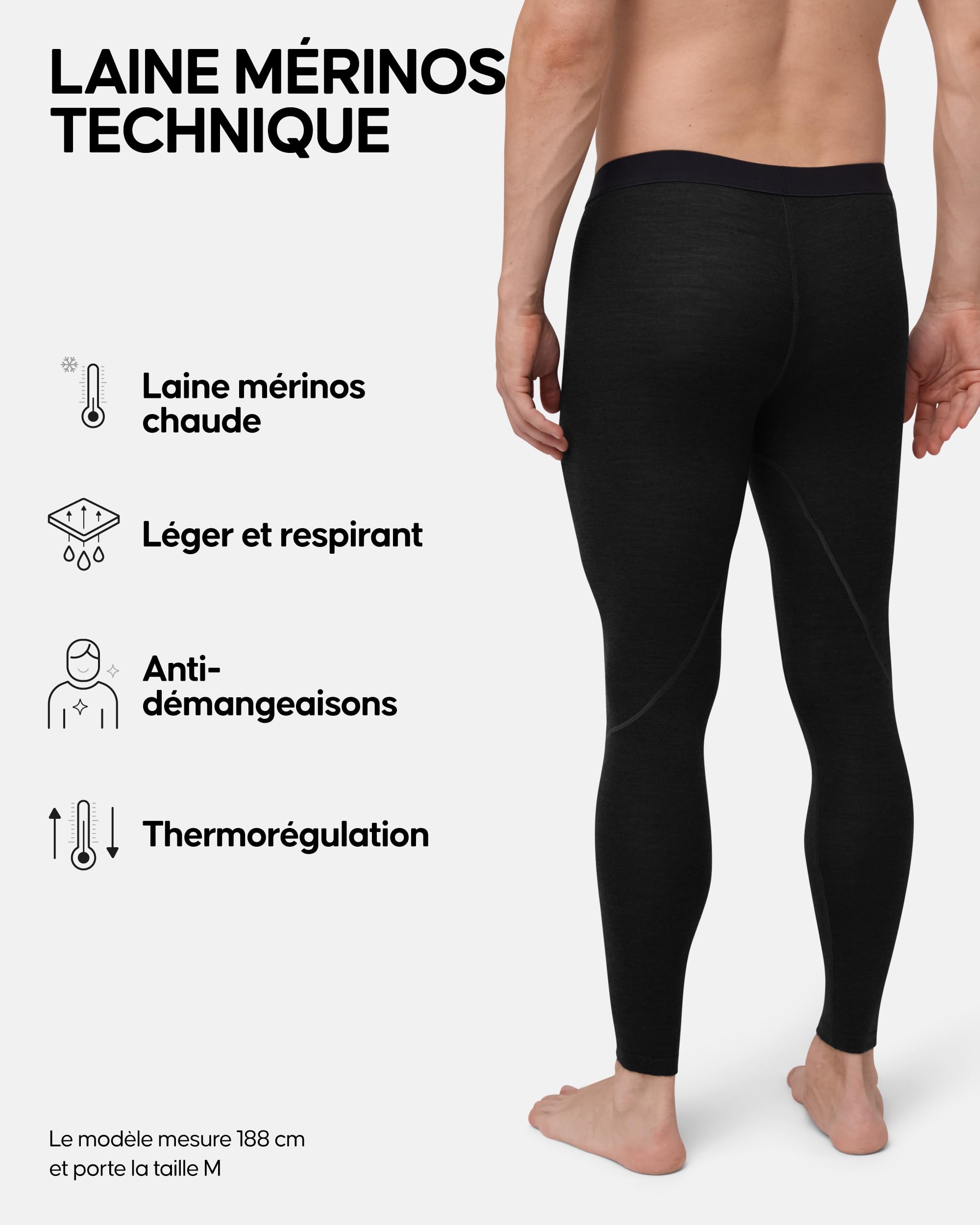 DANISH ENDURANCE Leggings Thermiques en Laine Mérinos pour Hommes, sous-Vêtement Homme Premium avec ou sans Braguette