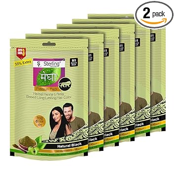 Sterling Naturals Megha Mehandi Hair Care Powder Megha Mehandi (Pack Of 6 ) For Natural Hair Color Solution For Men & Women (M1 Natural Black)